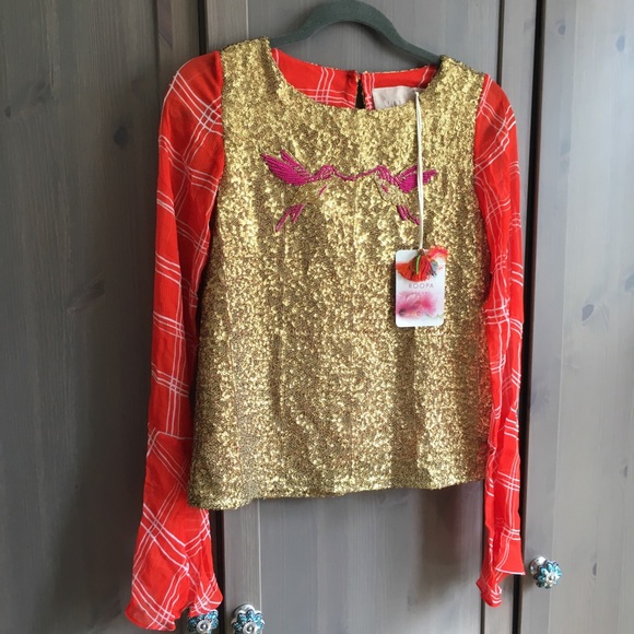 NWT ROOPA Hummingbird Sequin Blouse - Picture 7 of 8